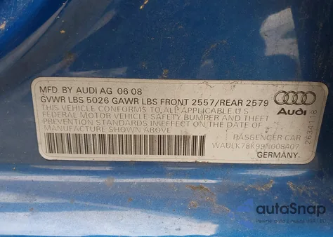 2009 Audi A4 3.2 Premium Plus из США, поврежденный, VIN WAULK78K99N008407